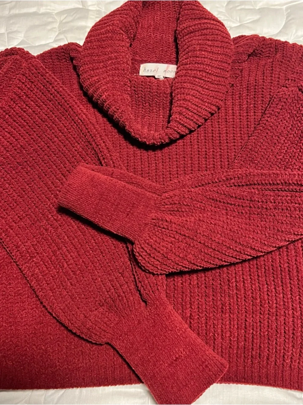 Hazel Moon Red Cropped Turtleneck Chunky Knit Sweater